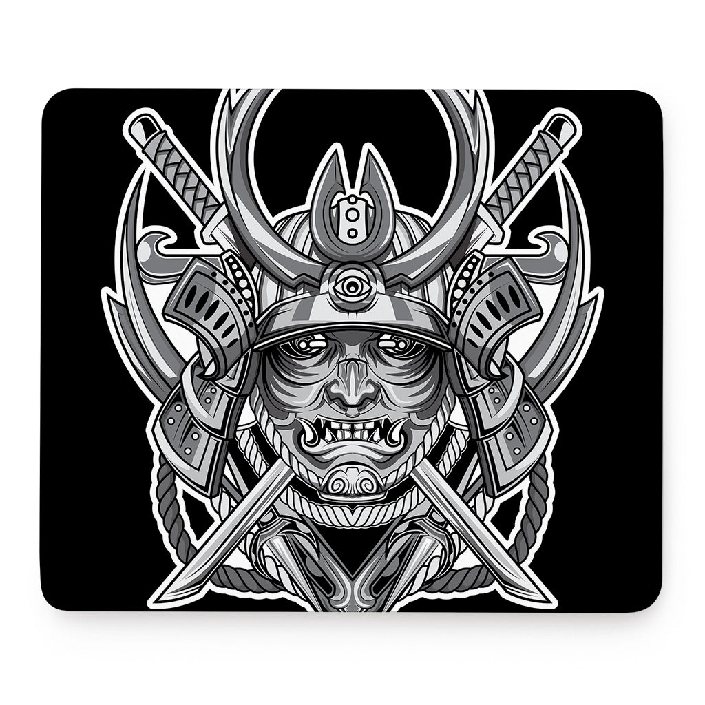 Silver Samurai Mask Print Mouse Pad