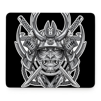 Silver Samurai Mask Print Mouse Pad