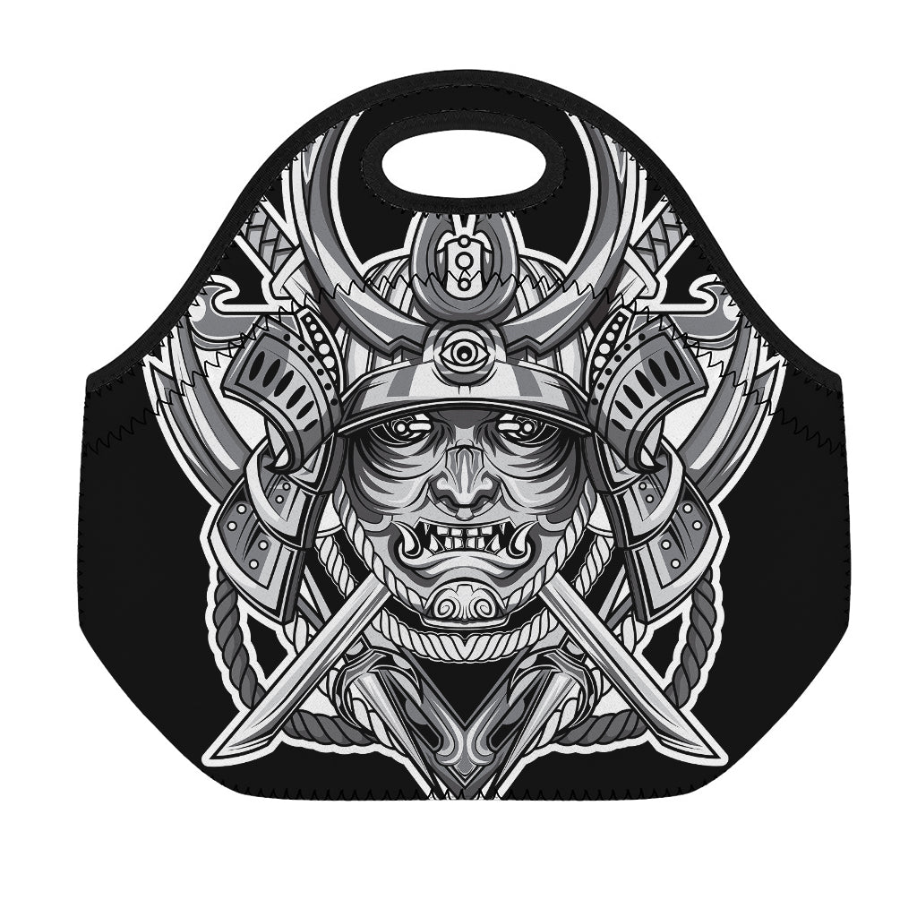 Silver Samurai Mask Print Neoprene Lunch Bag