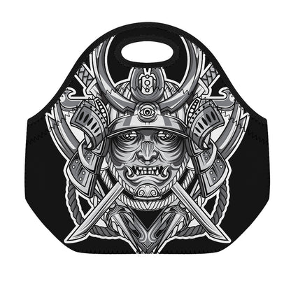 Silver Samurai Mask Print Neoprene Lunch Bag