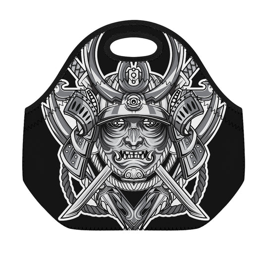 Silver Samurai Mask Print Neoprene Lunch Bag