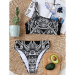 Silver Samurai Mask Print One Shoulder Bikini Top