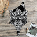 Silver Samurai Mask Print One Shoulder Bodysuit