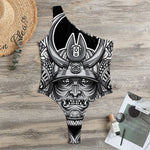 Silver Samurai Mask Print One Shoulder Bodysuit