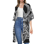 Silver Samurai Mask Print Open Front Beach Cover Up