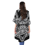 Silver Samurai Mask Print Open Front Beach Cover Up