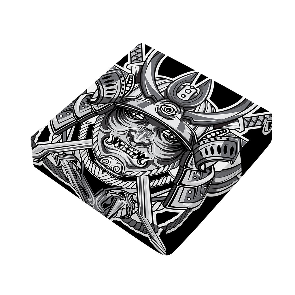 Silver Samurai Mask Print Outdoor Seat Cushion Cover