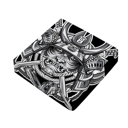 Silver Samurai Mask Print Outdoor Seat Cushion Cover