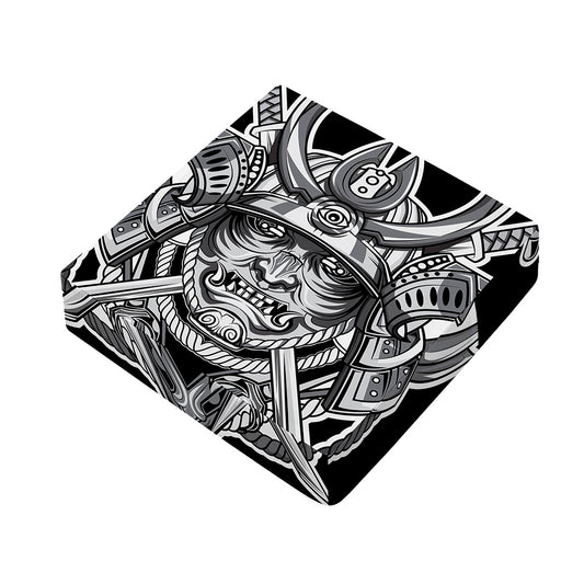 Silver Samurai Mask Print Outdoor Seat Cushion Cover
