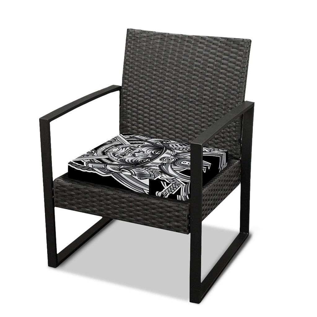 Silver Samurai Mask Print Outdoor Seat Cushion Cover