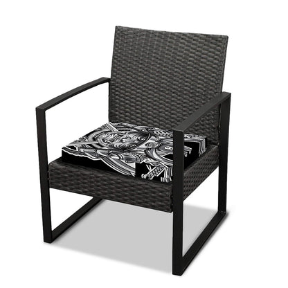 Silver Samurai Mask Print Outdoor Seat Cushion Cover