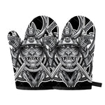Silver Samurai Mask Print Oven Mitts