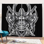 Silver Samurai Mask Print Pencil Pleat Curtains