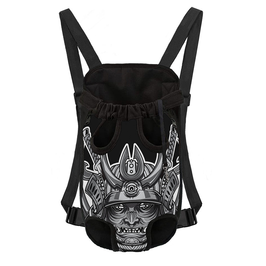 Silver Samurai Mask Print Pet Carrier Backpack