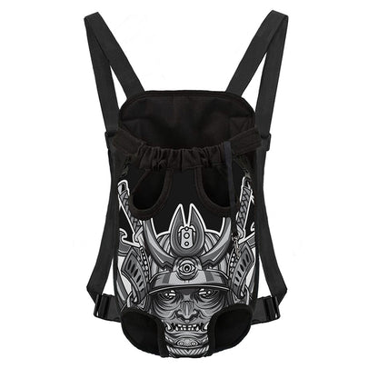 Silver Samurai Mask Print Pet Carrier Backpack