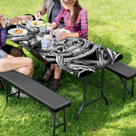 Silver Samurai Mask Print Picnic Table Cover