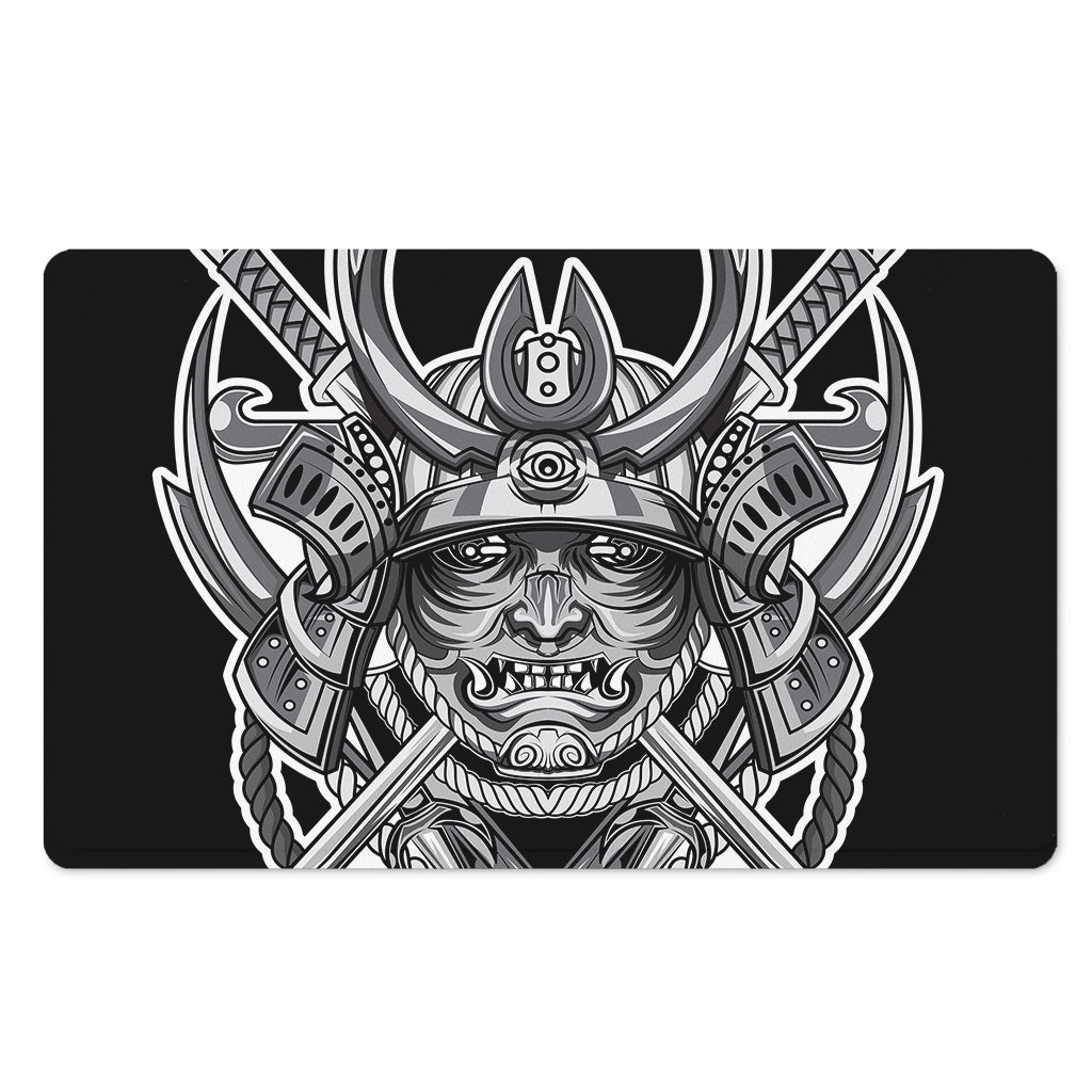 Silver Samurai Mask Print Polyester Doormat