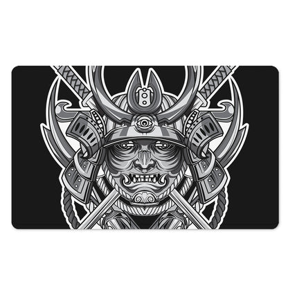 Silver Samurai Mask Print Polyester Doormat