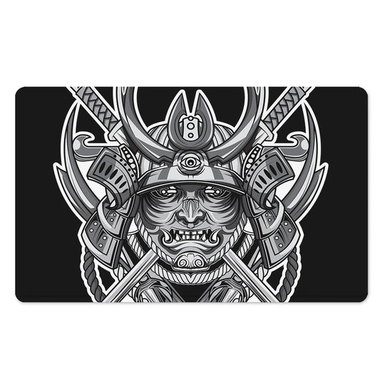 Silver Samurai Mask Print Polyester Doormat