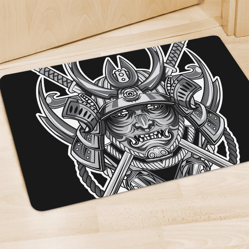 Silver Samurai Mask Print Polyester Doormat