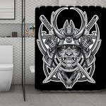 Silver Samurai Mask Print Polyester Shower Curtain