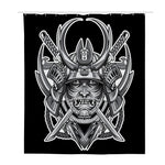 Silver Samurai Mask Print Polyester Shower Curtain