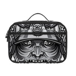 Silver Samurai Mask Print Portable Lunch Bag