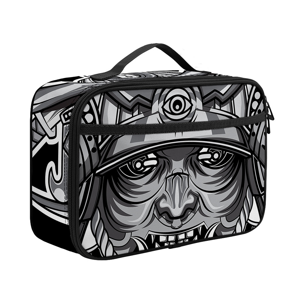 Silver Samurai Mask Print Portable Lunch Bag
