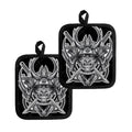 Silver Samurai Mask Print Pot Holders