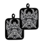 Silver Samurai Mask Print Pot Holders