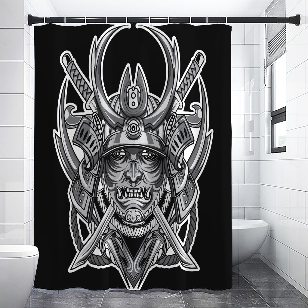 Silver Samurai Mask Print Premium Shower Curtain
