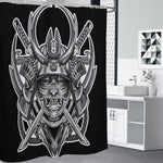 Silver Samurai Mask Print Premium Shower Curtain