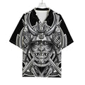 Silver Samurai Mask Print Rayon Hawaiian Shirt