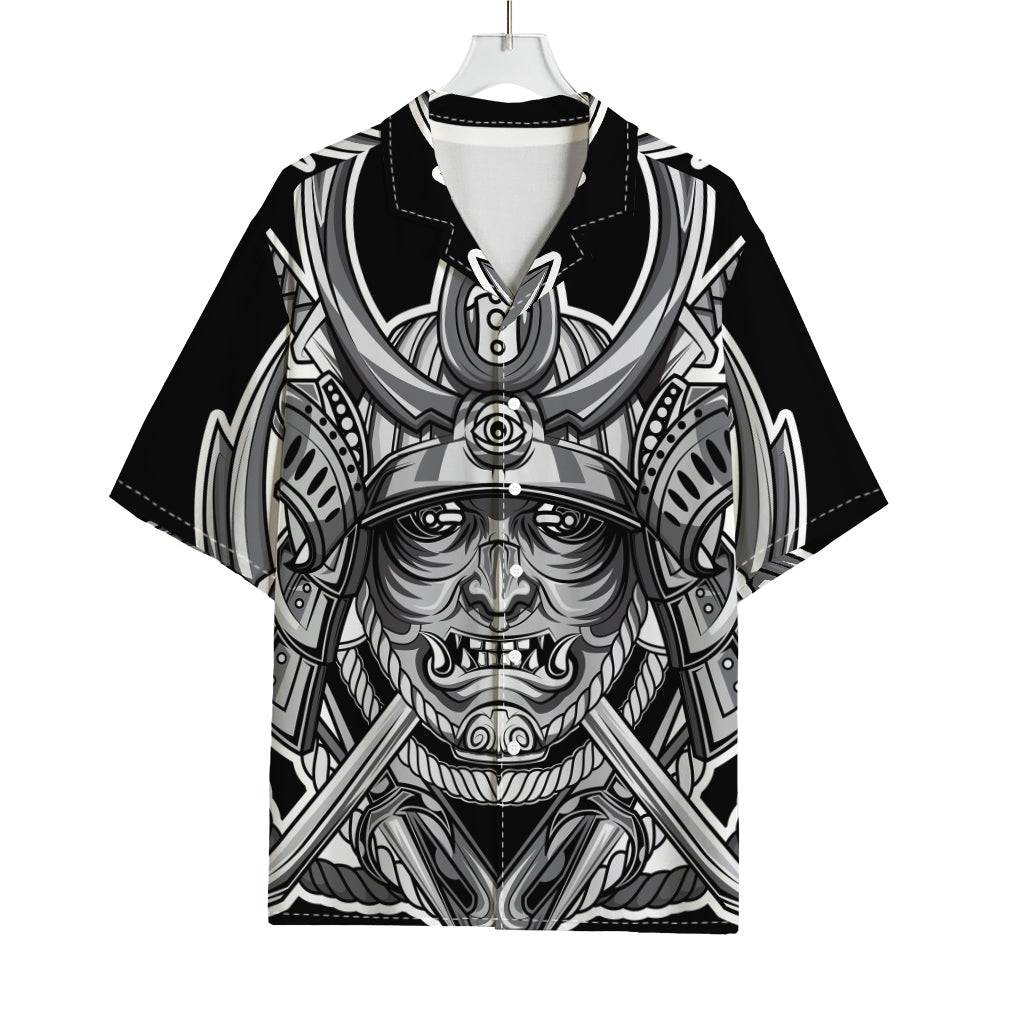 Silver Samurai Mask Print Rayon Hawaiian Shirt