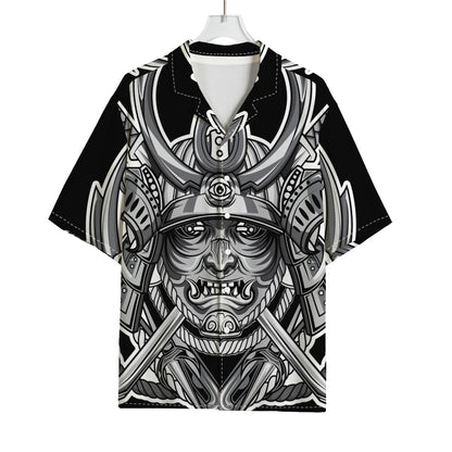 Silver Samurai Mask Print Rayon Hawaiian Shirt