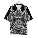 Silver Samurai Mask Print Rayon Hawaiian Shirt