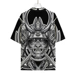 Silver Samurai Mask Print Rayon Hawaiian Shirt