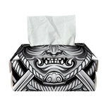 Silver Samurai Mask Print Rectangle Tissue Box Cover