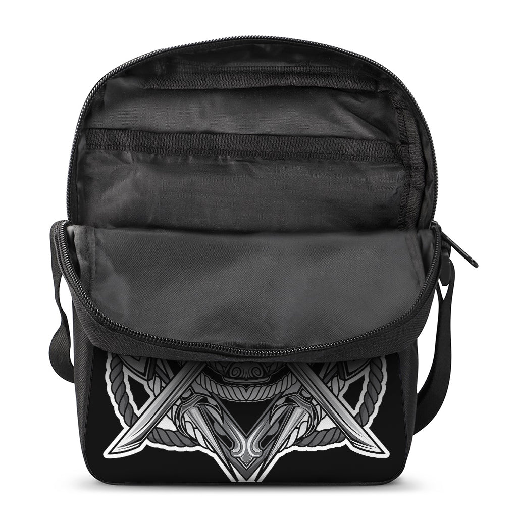 Silver Samurai Mask Print Rectangular Crossbody Bag