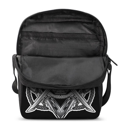 Silver Samurai Mask Print Rectangular Crossbody Bag