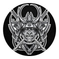 Silver Samurai Mask Print Round Blanket