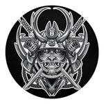 Silver Samurai Mask Print Round Blanket