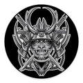 Silver Samurai Mask Print Round Floor Mat
