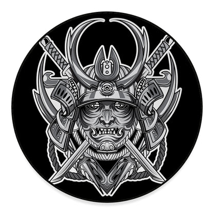 Silver Samurai Mask Print Round Floor Mat