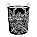 Silver Samurai Mask Print Round Laundry Basket