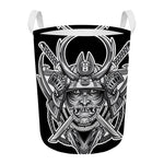 Silver Samurai Mask Print Round Laundry Basket
