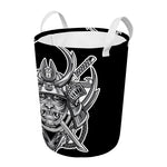 Silver Samurai Mask Print Round Laundry Basket