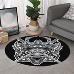 Silver Samurai Mask Print Round Rug