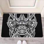 Silver Samurai Mask Print Rubber Doormat