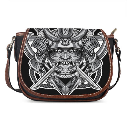 Silver Samurai Mask Print Saddle Bag